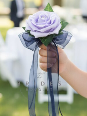 Budget flower girl wand with artificial rose and ribbon bows