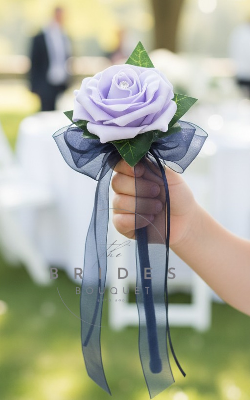 flower girl wand budget wedding flower wands single rose Budget flower girl wand with artificial rose and ribbon bows