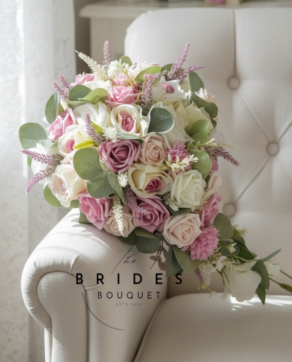 bridal bouquet cascade of silk flowers in dusty pink artificial wedding flowers florist choice