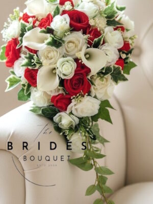 silk cascade bridal bouquet red and ivory example