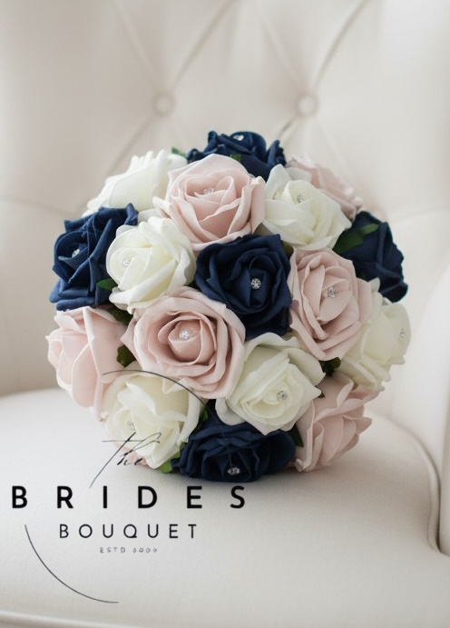 bridesmaids bouquets of 3 colour roses navy mocha ivory example artificial flower bouquet rose