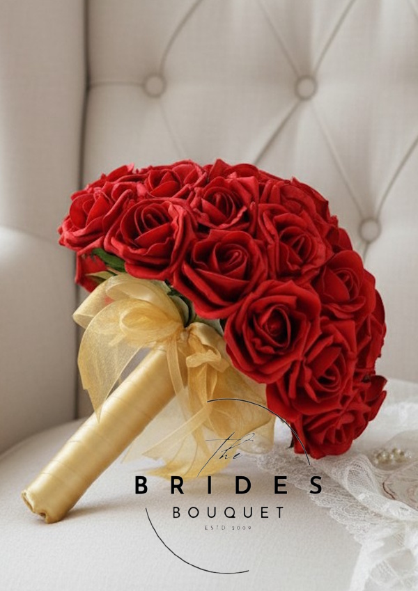 artificial rose wedding bouquets low cost bridal flowers uk deep red with gold example dark red artificial rose wedding bouquet bridal posy with gold ribbon handle