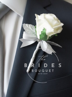 silver leaf grooms rose wedding corsage