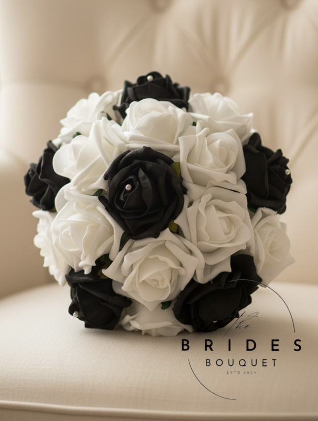 black and white artificial rose bridesmaids bouquets medium bridal posy bouquet uk Black rose bridesmaid bouquet with artificial black and white roses