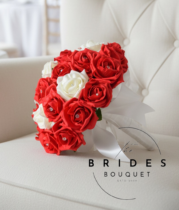 faux rose bridal bouquet of red and ivory foam roses budget bridal bouquets beautiful bouquet uk
