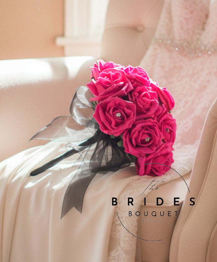 hot pink artificial wedding boquuet bridesmaid size medium bridal bouquets faux roses uk fuschia pink rose wedding bouquets artificial hot pink roses bridesmaids size bouquet