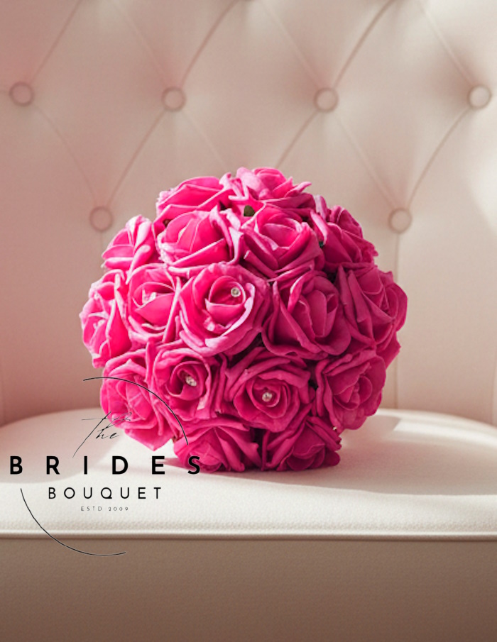 hot pink faux rose wedding bouquets bridesmaid size posy of fuschia pink roses for weddings