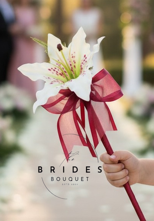 silk tiger lily wedding flower wand flower girls Artificial tiger lily flower girl wand with personalised ribbon and flower colours
