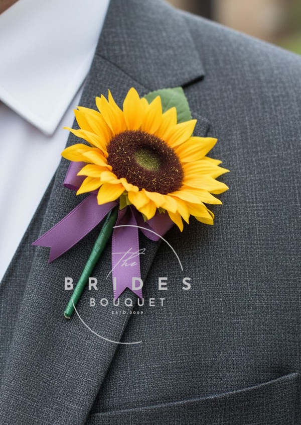 silk sunflower wedding buttonhole ribbon in any colour grooms guest corsage weddings