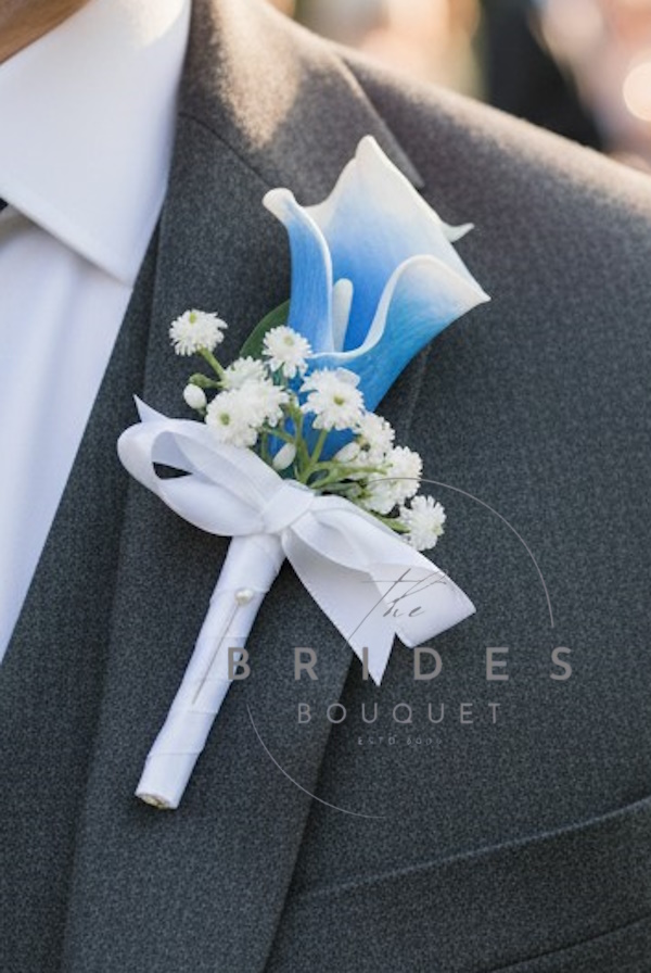 artificial calla lily and gyppsophila wedding buttonhole uk