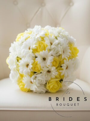 Yellow rose wedding flowers artificial bouquet with mini gerberas