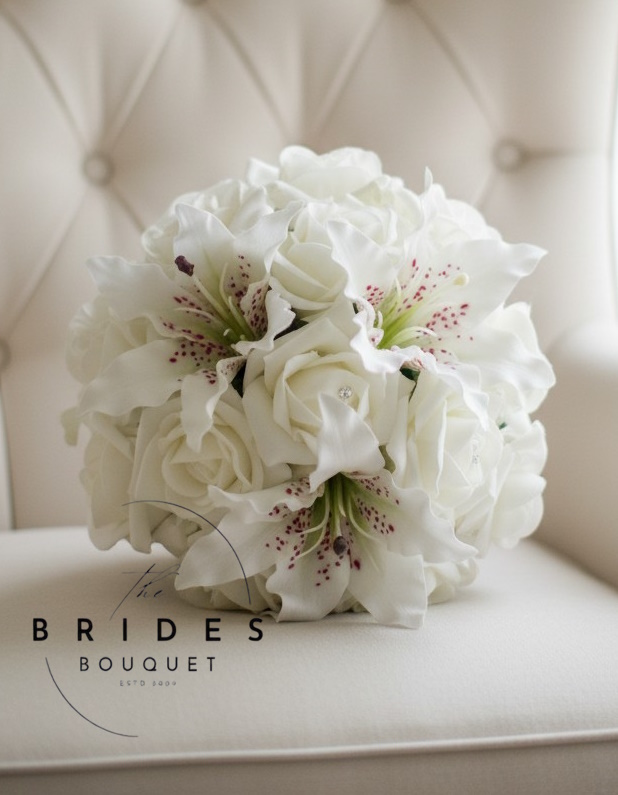 silk tiger lily wedding bouquet with faux roses bridesmaids size bouquets