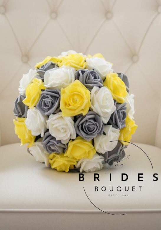 yelow and grey rose wedding bouquet artificial flowers uk