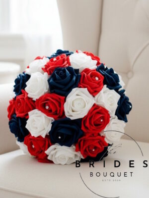 red white blue artificial rose wedding bouquets