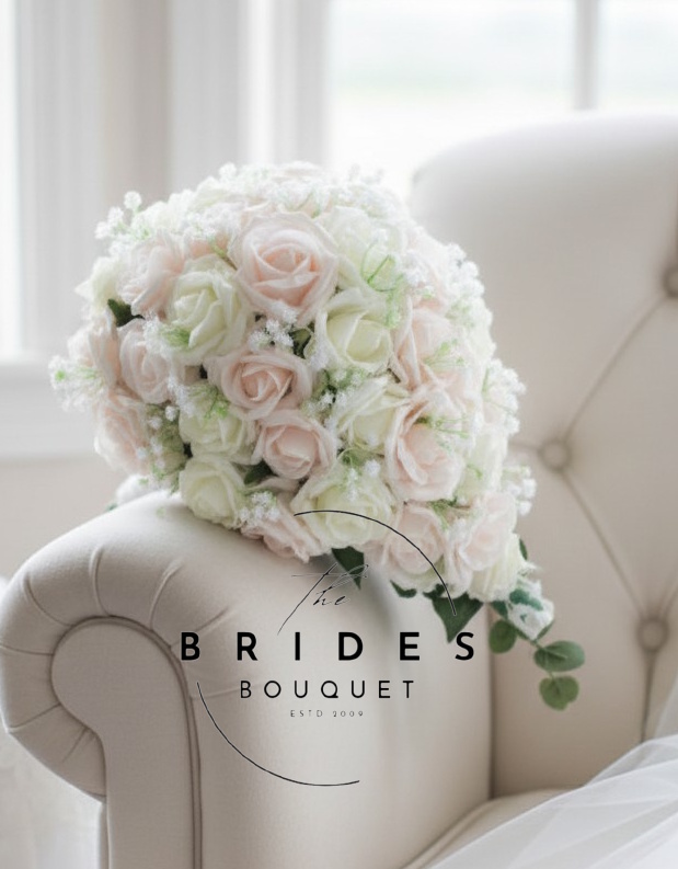 artificial rose and baby breath wedding teardrop bouquet for brides or bridesmaids gypsophila and roses
