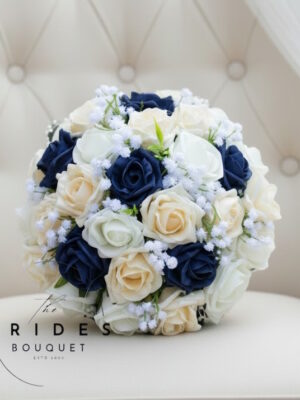 fake flower bridal bouquet of roses with baby breath