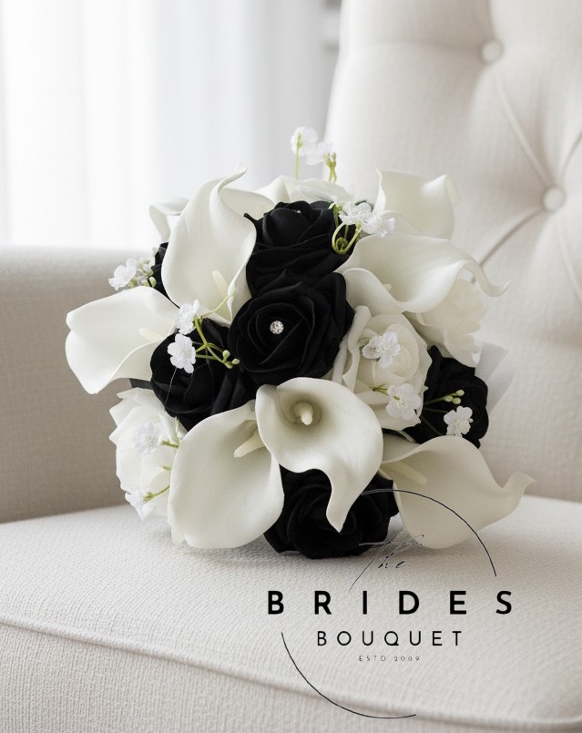 black and white rose and calla lily wedding bouquets for bridesmaids black and white bridesmaid bridal bouquets roses calla lily gyp baby breath