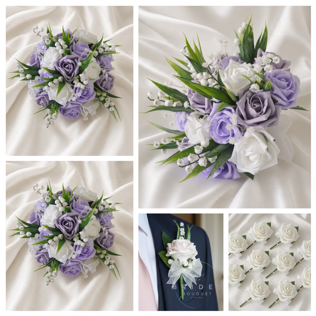 bridal flower package of rose and lily of the valley brides bouquet bridesmaids flowers 11 buttonholes