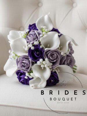 rose and calla lily bridesmaid bouquet faux flowers purple