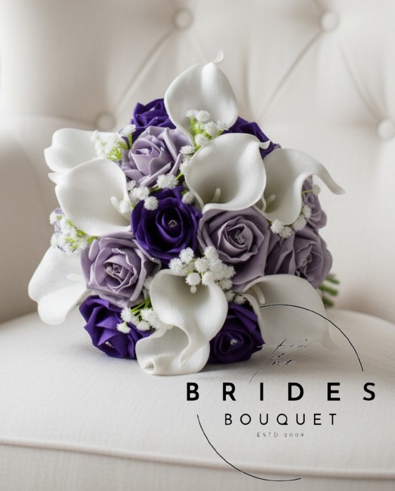 bridesmaid size bouquets of roses calla lily and baby breath artificial bridal flowers uk rose and calla lily bridesmaid bouquet faux flowers purple