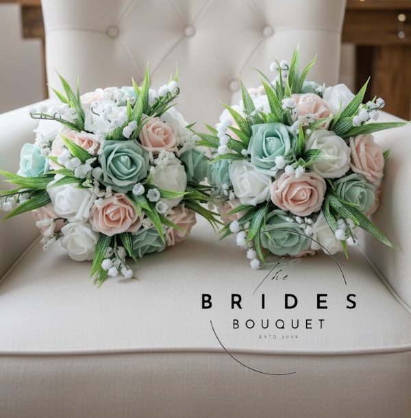 bridesmaids bouquets of artificial roses with lily of the valley and gyp any colorus set of 2