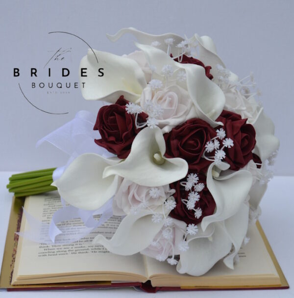 real touch calla lily and faux rose bridal bouquet custom colours