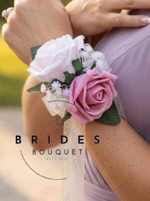 artificial wedding flower bracelet any colour roses with baby breath hydrangea or forget me nots