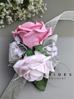artificial wedding flower bracelet any colour roses with baby breat hydrangea or forget me nots