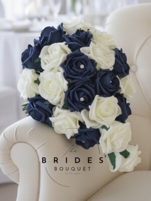Mini teardrop wedding bouquet with colourfast faux roses in personalised colours
