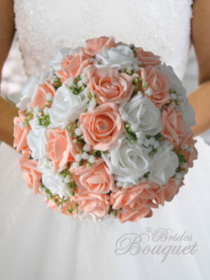 artificial wedding bouquets rose and gyp silk bridal brides flowers peach and white version