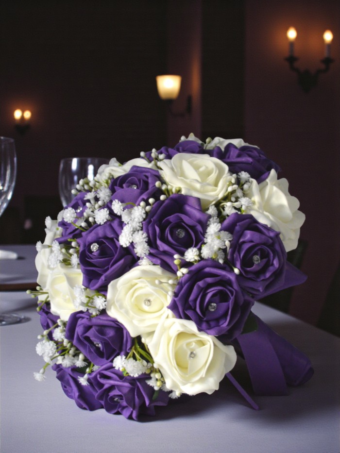 purple artificial wedding bouquet of roses with baby breath faux flower bouquets for weddings uk (1) fake flower bridal bouquet of roses with baby breath