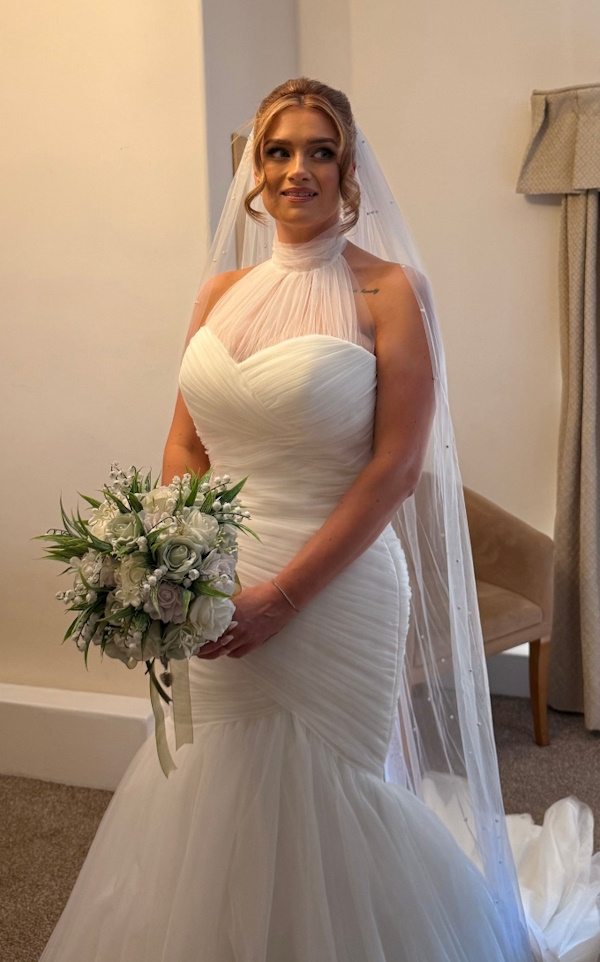 real life bride nicola with artificial wedding bouquet created by the brides bouquet uk