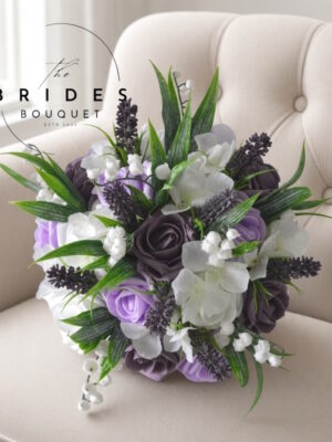 Artificial bridesmaid posy with roses, lily of the valley and lavender