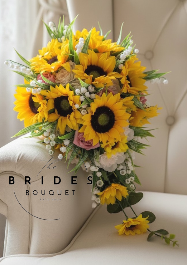 silk sunflower artificial rose wedding tear bouquets with lily of the valley