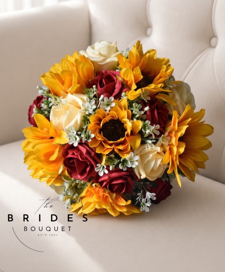 sunflower rose and foliage wedding bouquets artificial sunflower bridesmaids bouquet uk any colours artificial sunflower wedding bouquets handmade in colours of your choice
