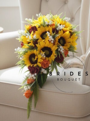 sunflower rose lily of the valley bridal tear artificial wedding bouquets with roses