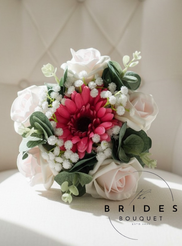 gerbera rose eucalyptus wedding bouquets flower girl posy with baby breath artificial
