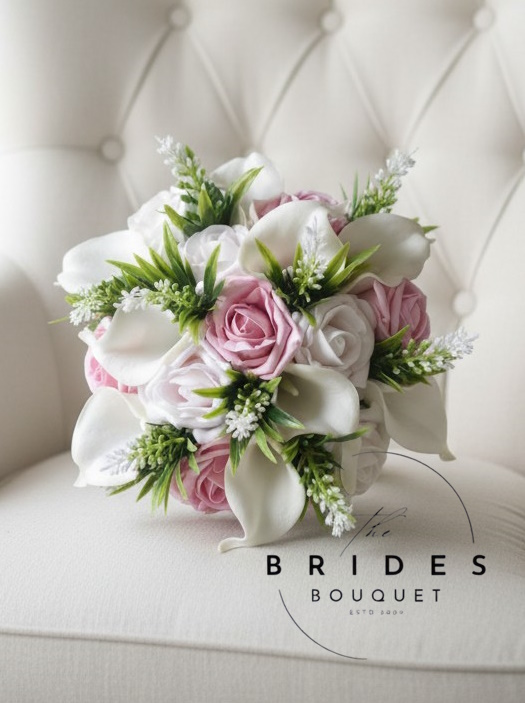 artificial calla lily rose and astilbe bridesmaids size bouquets wedding flowers pink white