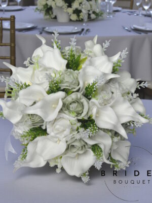 bridal bouquets of artificial flowers for uk brides handmade to order in calla lily roses and astilbe