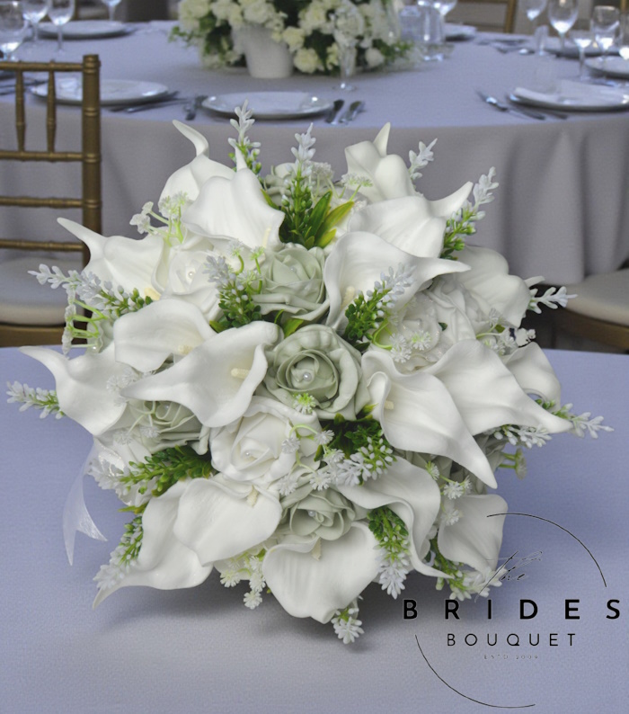 artificial wedding bouquet of roses calla lily and astilbe flowers handmade to order in custom colours for brides uk bridal bouquets of artificial flowers for uk brides handmade to order in calla lily roses and astilbe