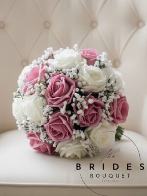 Rose and gypsophila bridesmaid bouquet handmade to order in your chosen colours.