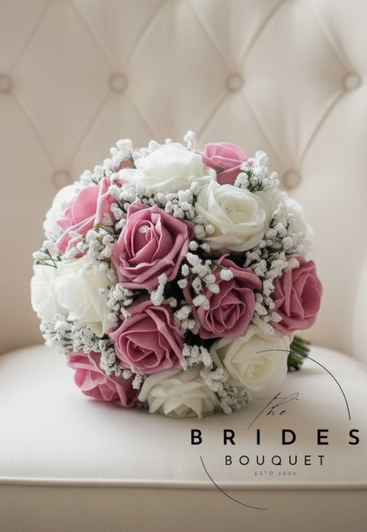bridesmaids size bouquets of roses and white baby breath gyp any colour rose artificial bridal flowers uk Rose and gypsophila bridesmaid bouquet handmade to order in your chosen colours.