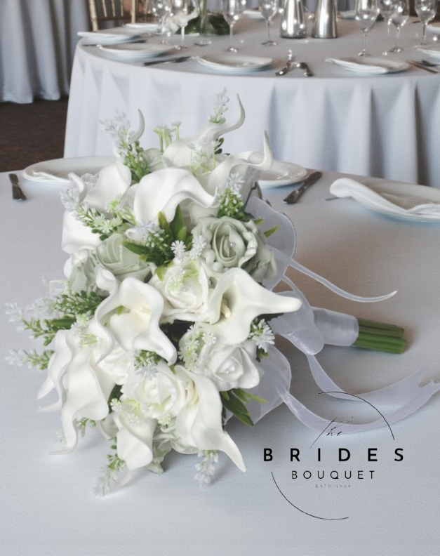 faux flower bouquet of roses calla lily and astilbe handmade to order in any colours for uk brides (1)