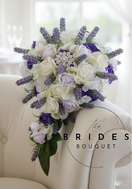 lavender and rose artificial bridal bouquet teardrop wedding flowers in any colours