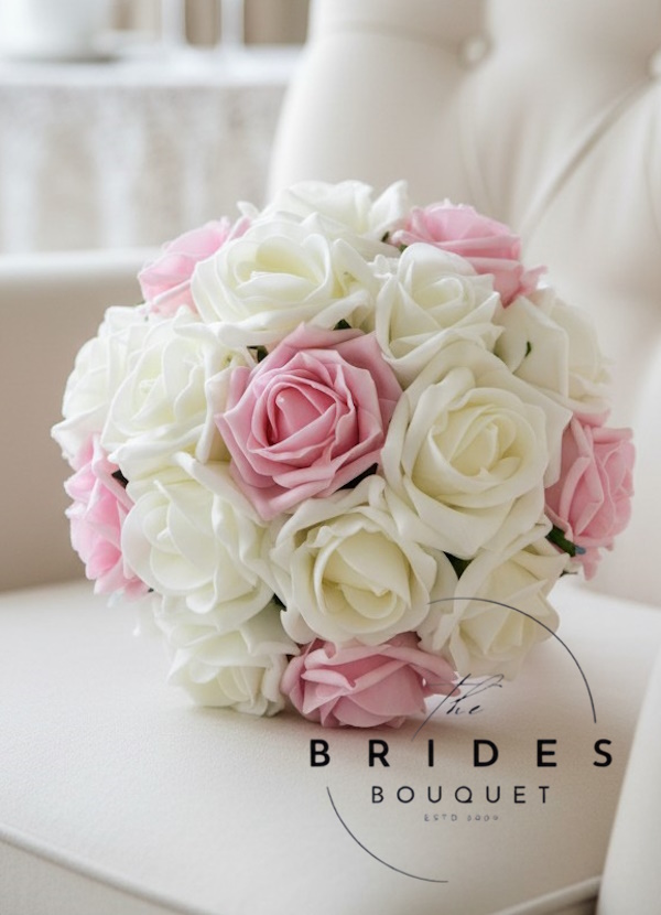 vintage pink and ivory rose wedding bouquets bridesmaid size 2 colour bridal flowers pop of colour
