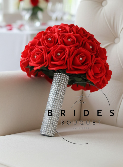 bling rose wedding bouquet diamante handle artificial bridal flowers roses in any colours