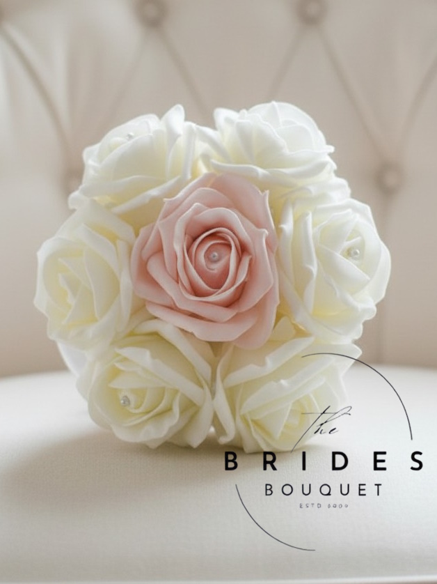 flower girl bouquets pop of colour artificial rose mocha pink ivory example