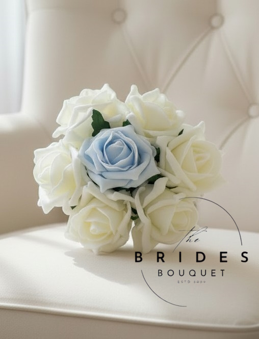 pop of colour wedding bouquets artificial rose posy for flower girls baby blue and ivory example