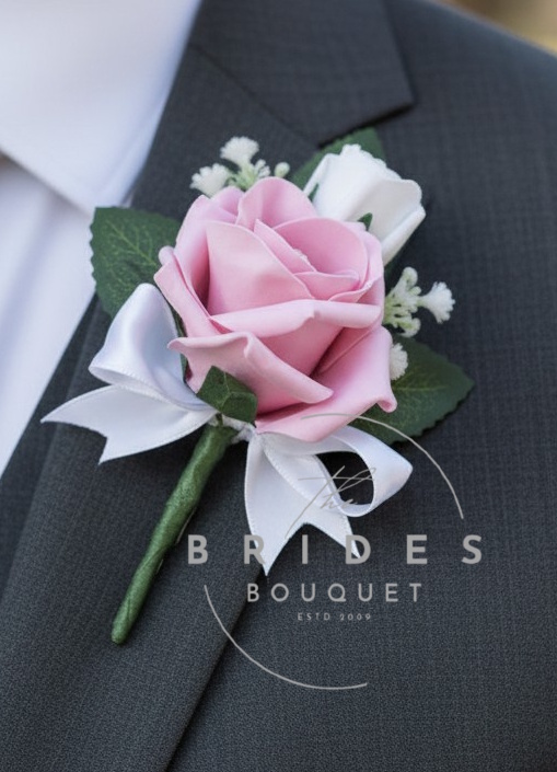 rose rosebud and gypsophila artificial wedding buttonholes any colours grooms