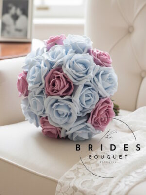 2 colour rose bridesmaid bouquet artificial wedding flowers dusky pink baby blue example